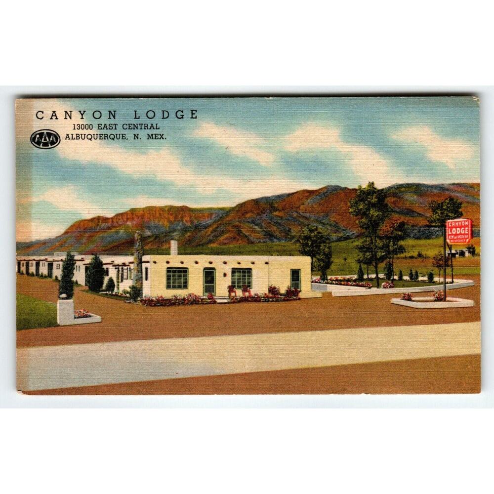 Canyon Lodge Albuquerque New Mexico Postcard Linen Curt Teich Sandia Mountains